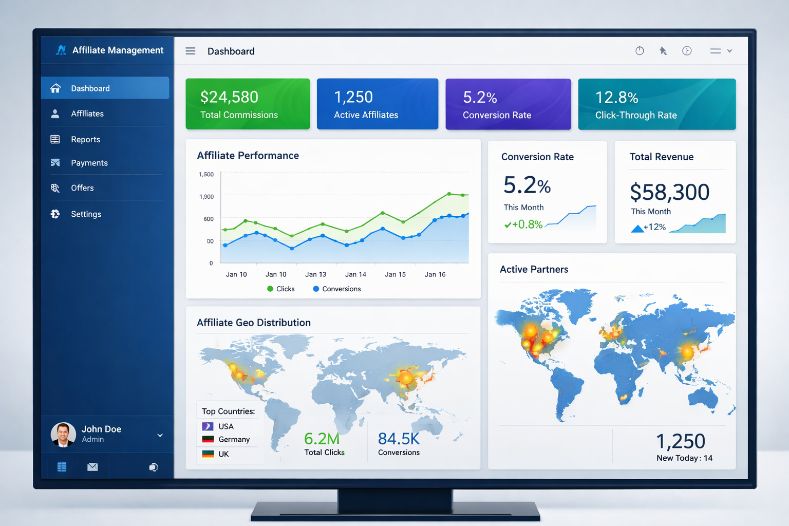 Professzionális partnerkezelő vezérlőpult valós idejű metrikákkal és teljesítményméréssel