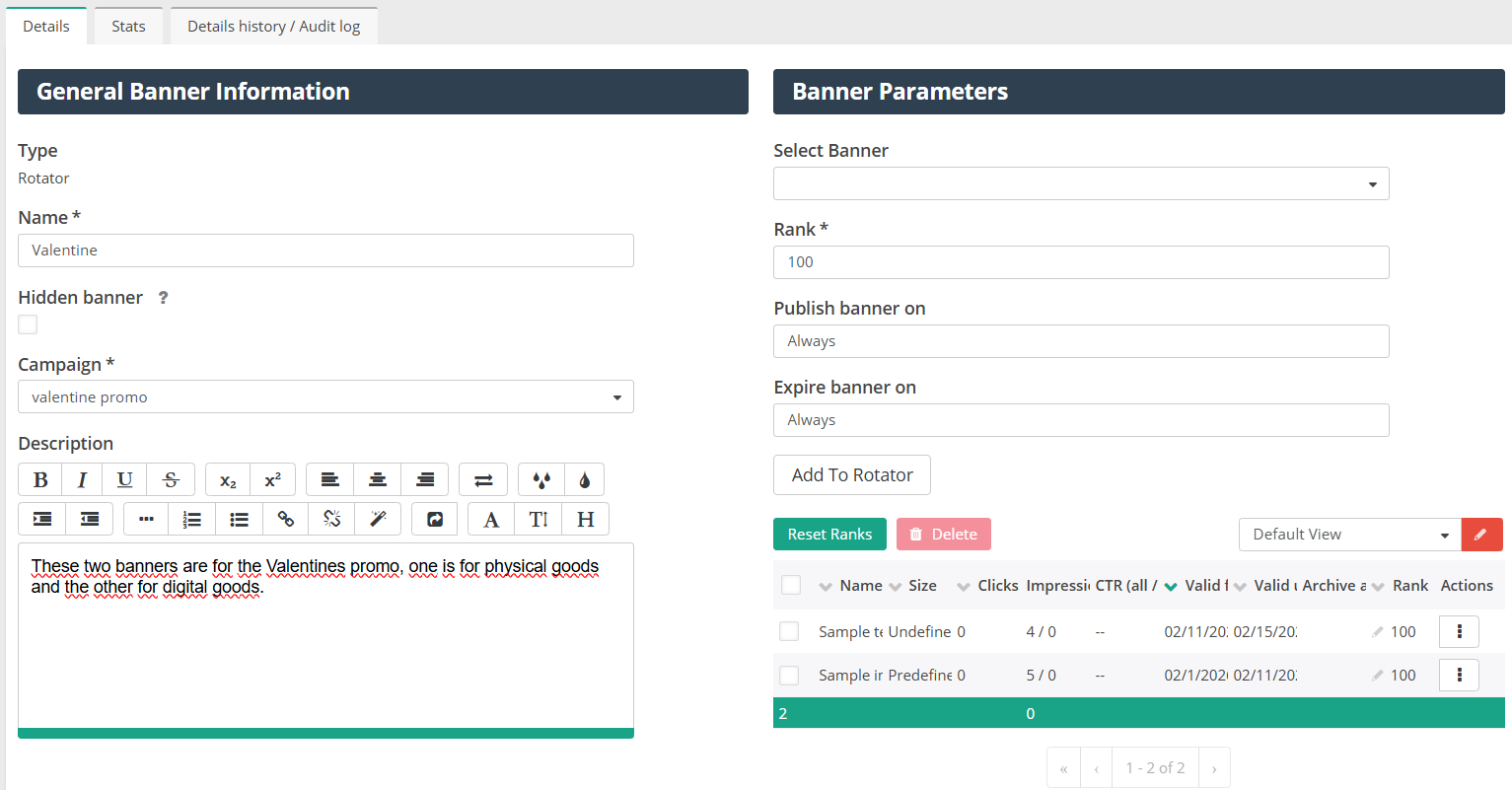 Banner rotátor beállítása promóciós kampányhoz