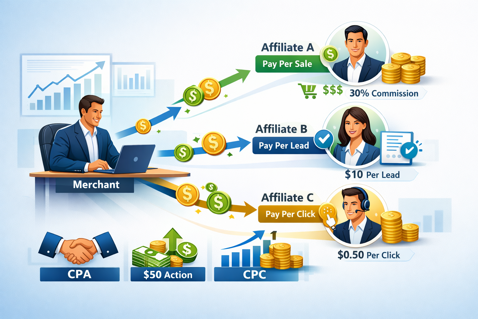 A leggyakoribb affiliate kifizetési modellek: PPS, PPC, PPL magyarázata