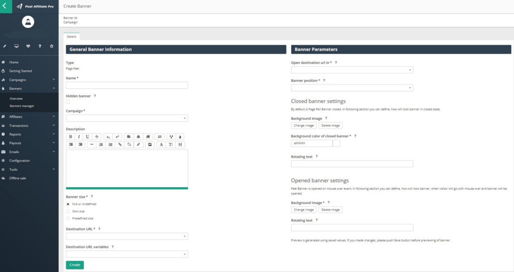 Post Affiliate Pro - create peel banner