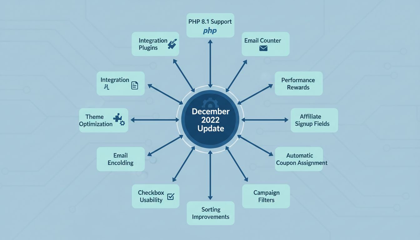PostAffiliatePro 2022. decemberi frissítés funkcióinfografika