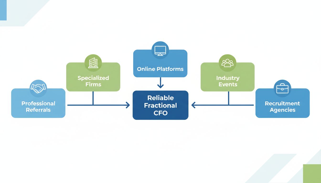 Öt fő csatorna megbízható részmunkaidős CFO megtalálásához: szakmai ajánlások, specializált cégek, online platformok, iparági események és toborzási ügynökségek