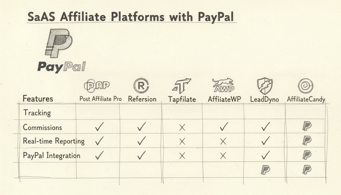 6 affiliate szoftver platform összehasonlító diagramja SaaS-hoz PayPal integrációval