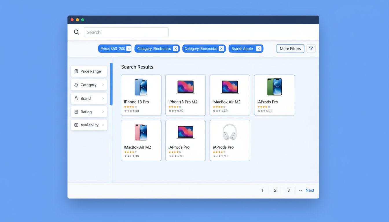 A fejlett keresési szűrőfejlécek a fejlécsávban megjelenítik a kiválasztott szűrőket minimalizált szűrőpanel mellett