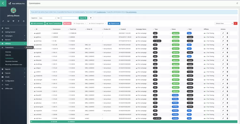 Jutalékok kifizetése