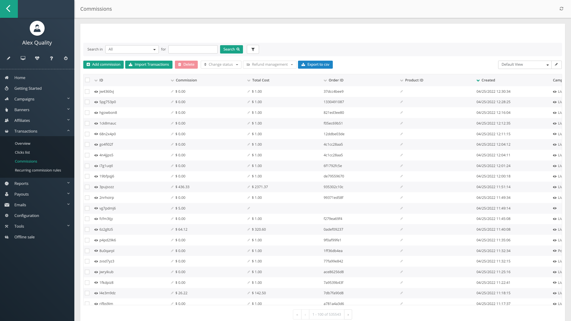 Jutalékok áttekintése a Post Affiliate Pro-ban