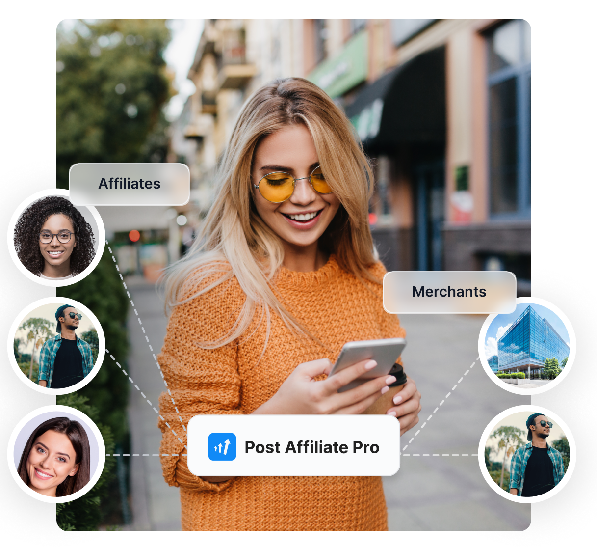 Egy infografika bemutatja, hogy a Post Affiliate Pro milyen területeken segíthet, például a célközönség azonosítása, jutalékszabályok létrehozása stb.