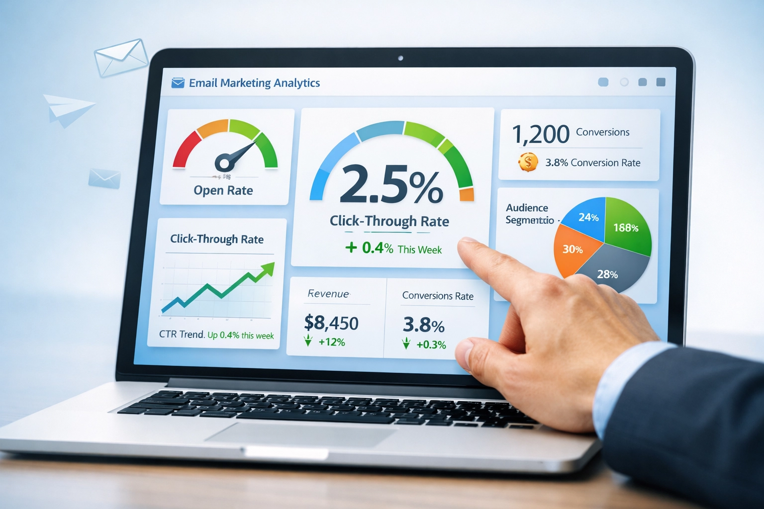 Email marketing elemző felület CTR mutatókkal és teljesítményadatokkal