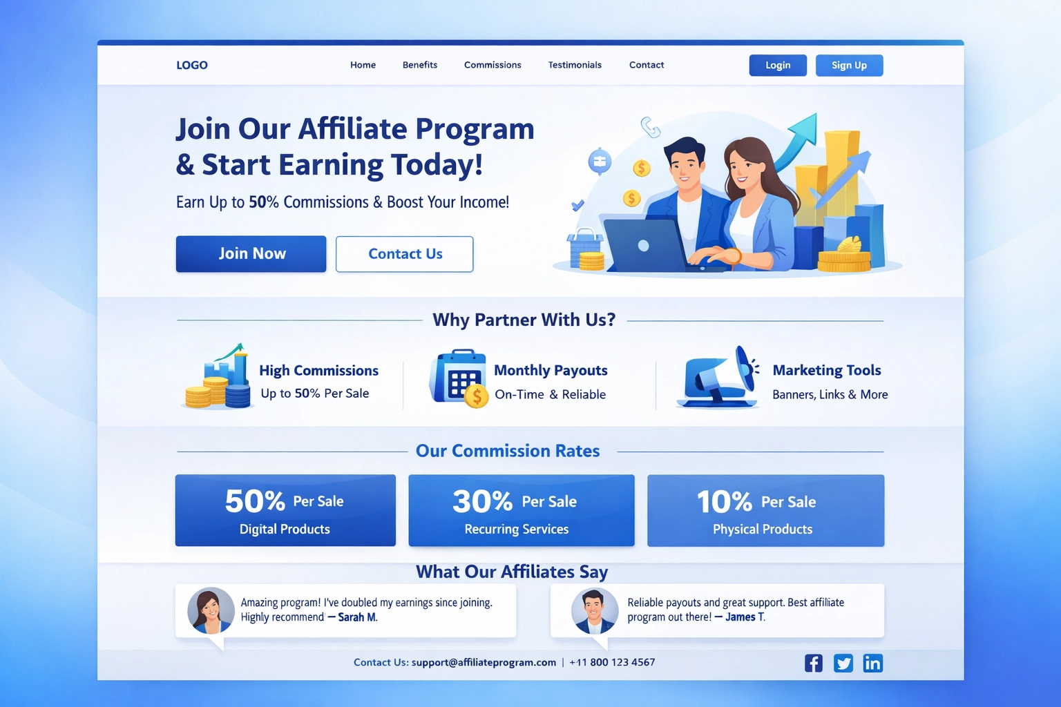 Professzionális affiliate program landing oldal