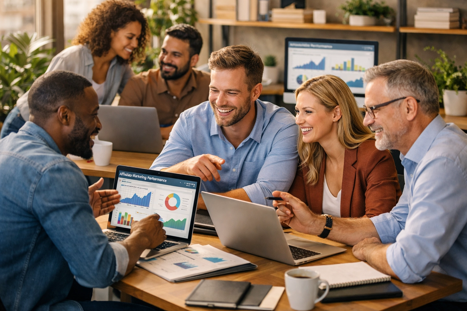 Sokszínű, professzionális partner marketinges csapat dolgozik együtt egy modern irodában