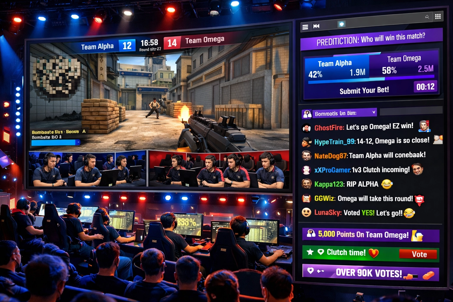 Twitch chat interakció e-sport torna alatt élő előrejelzésekkel és szavazásokkal
