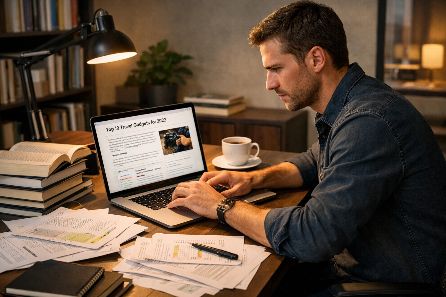 Tartalomkészítő minőségi affiliate tartalmon dolgozik kutatási anyagokkal