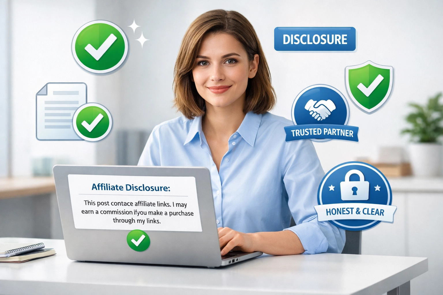 Átlátható affiliate marketing feltüntetés koncepciója bizalmi jelzésekkel