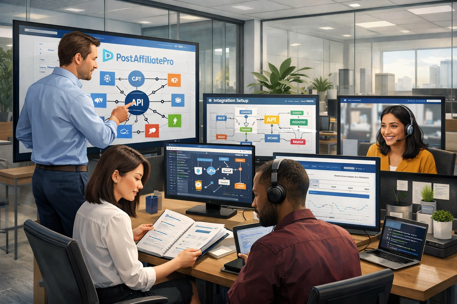 A PostAffiliatePro szakértői csapat végzi a teljes integrációs szolgáltatás beállítását