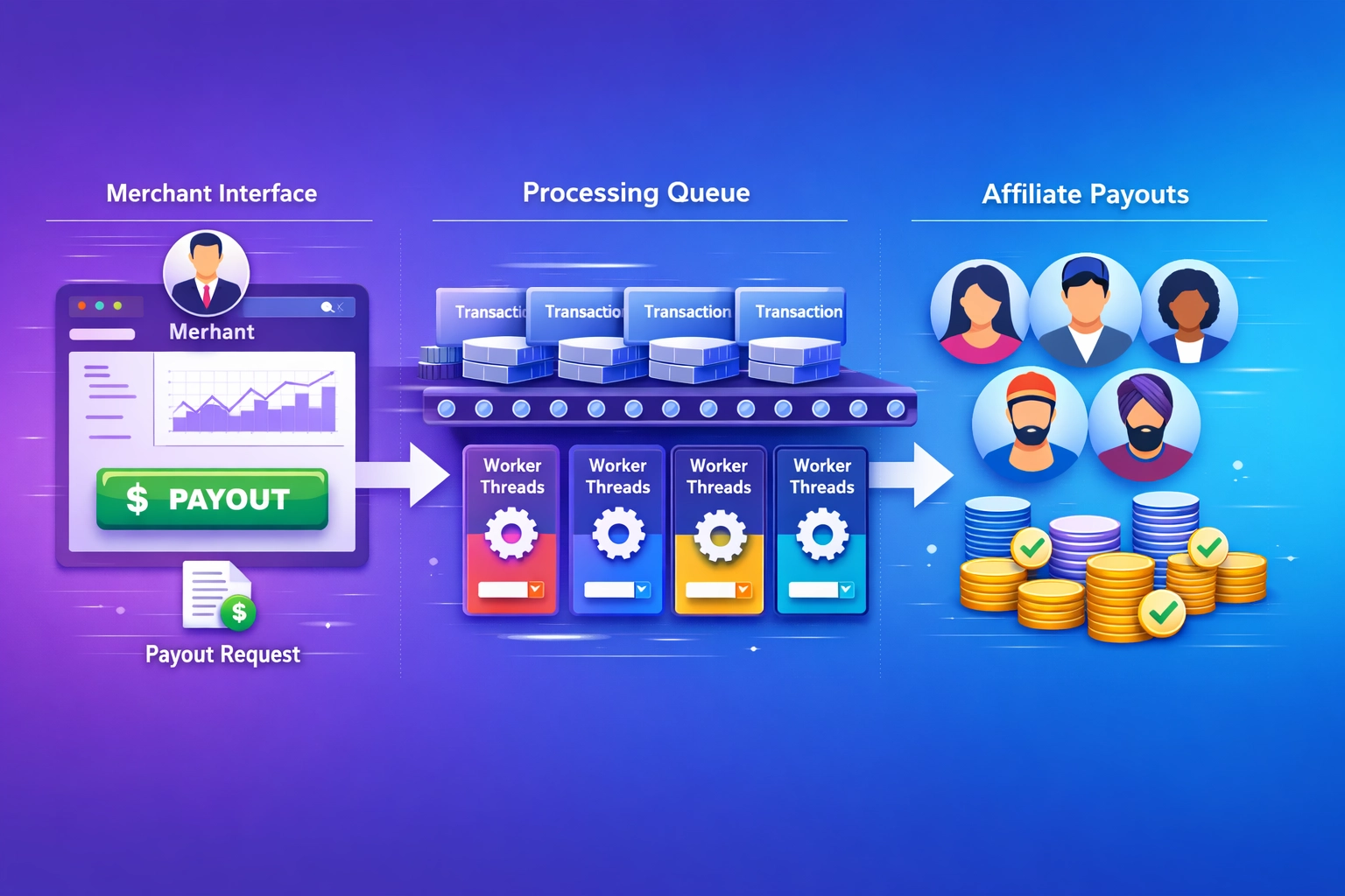 Technical architecture diagram of asynchronous payout processing