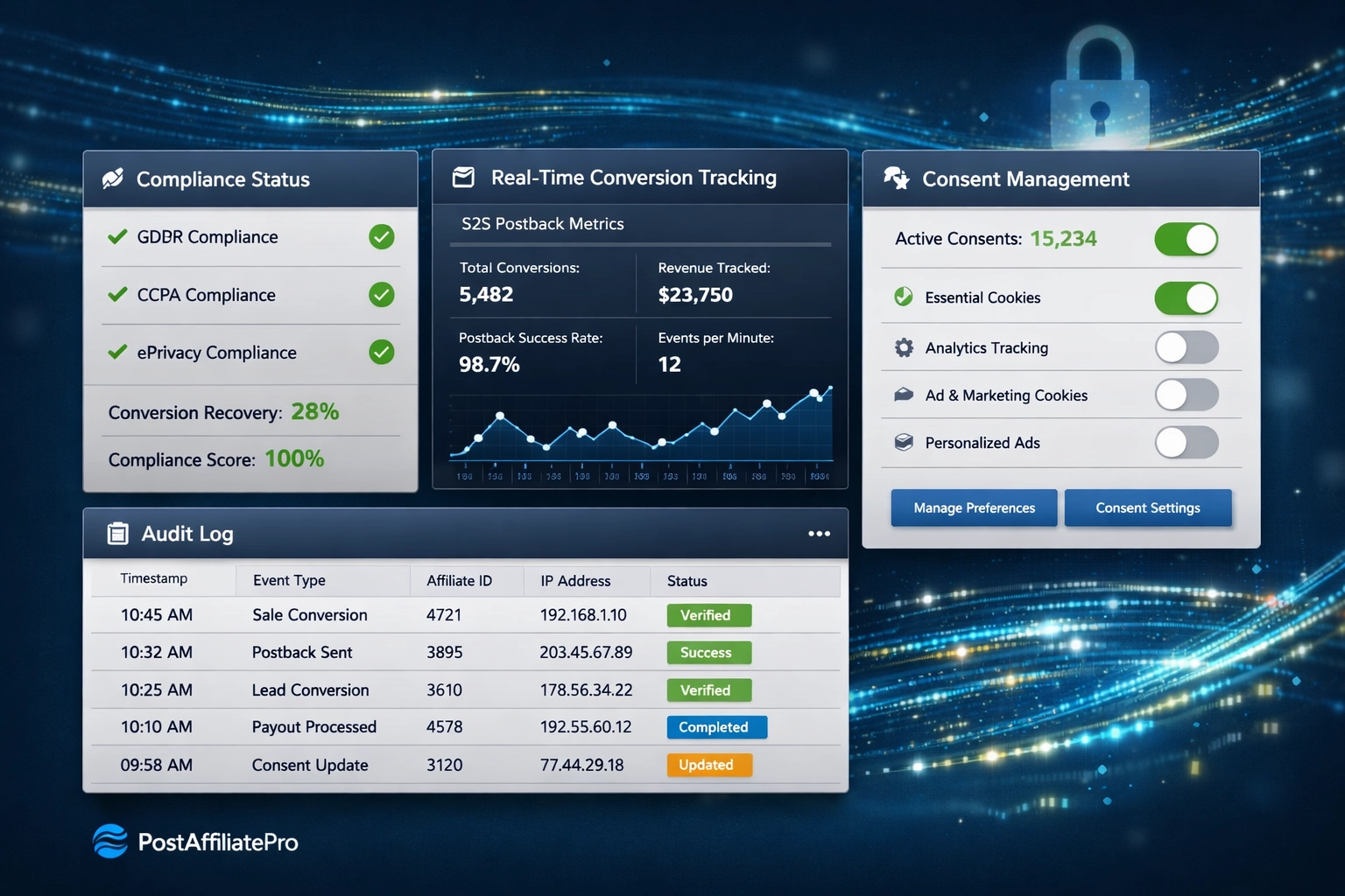 Partnerprogram szoftver megfelelőség: GDPR & sütimentes követési funkciók