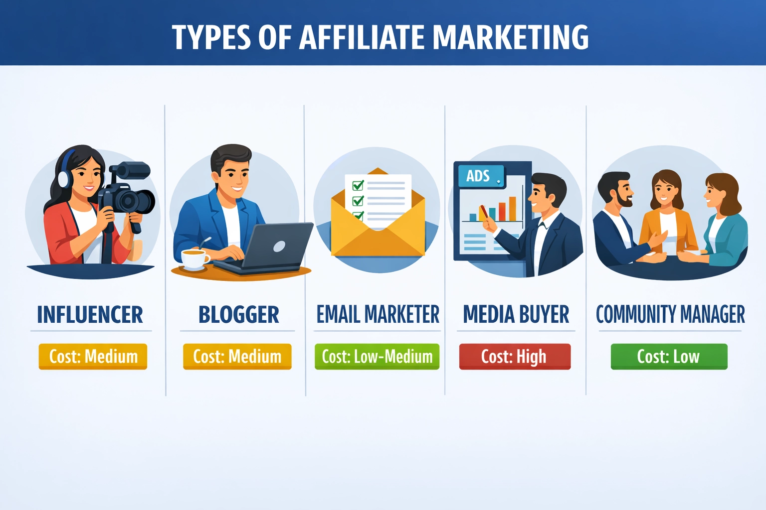 Különböző affiliate marketing típusok és azok költségmutatói