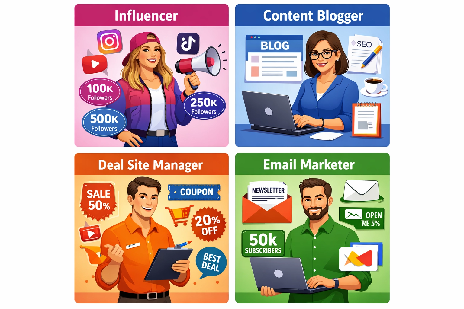 Különböző affiliate személyiségek és személyre szabási stratégiák