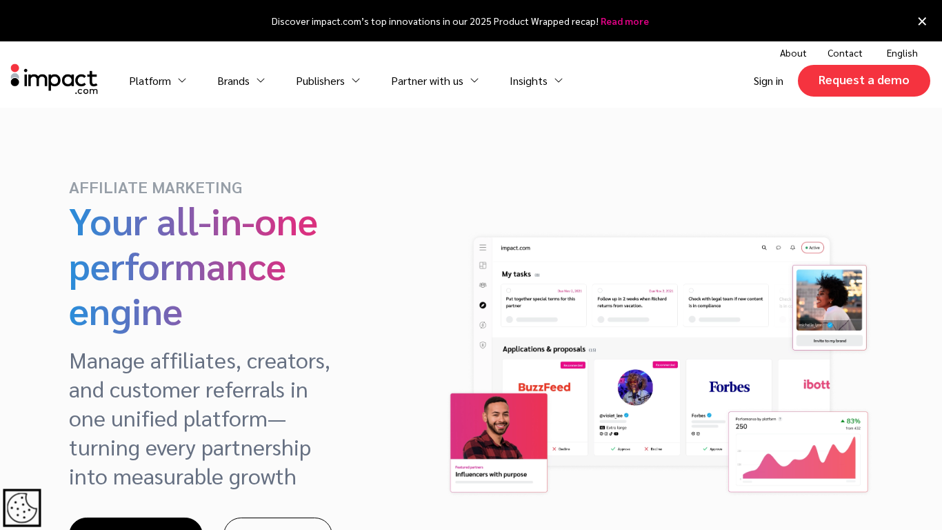 Impact affiliate menedzsment platform felülete partnerség-automatizációval és analitikával