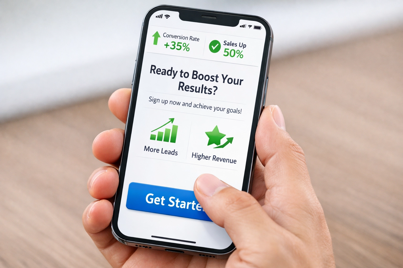 Mobiltelefon optimalizált cselekvésre ösztönző dizájnnal