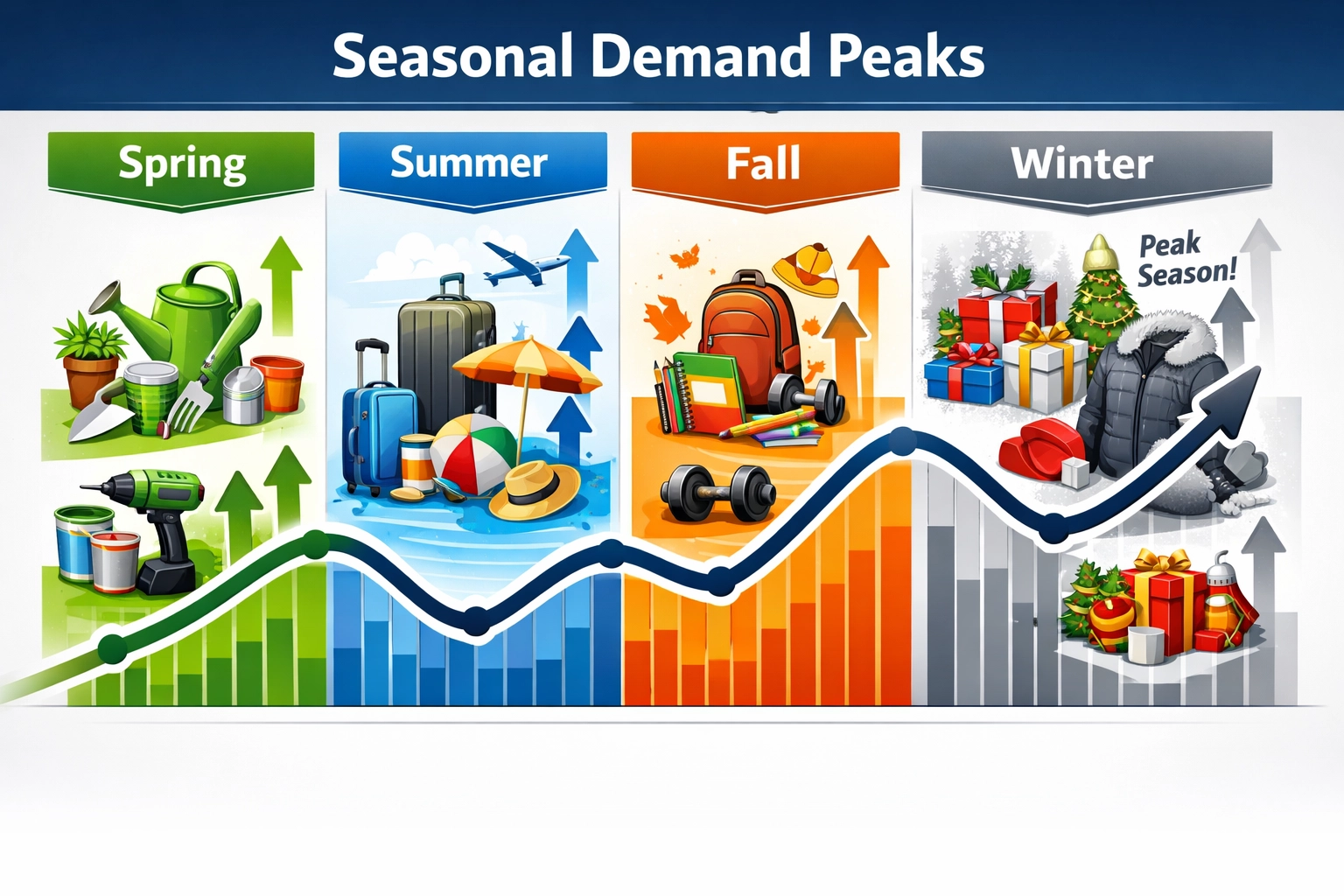 Dynamic seasonal trends visualization showing calendar timeline with seasonal demand peaks for different affiliate niches