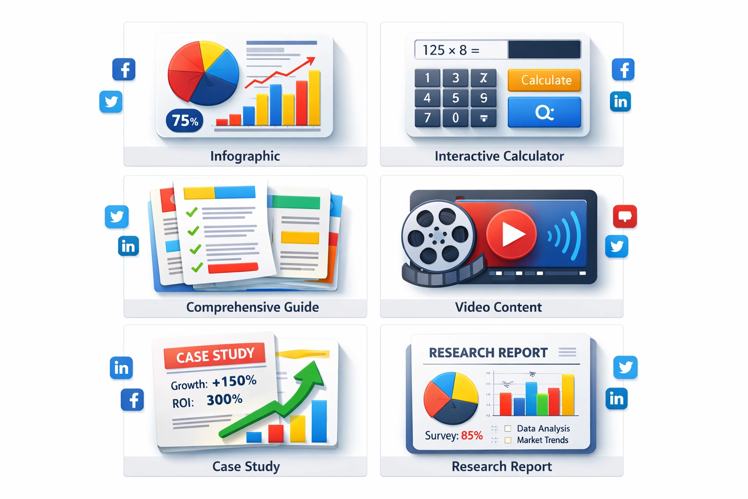 Különböző típusú megosztható tartalom a linképítéshez
