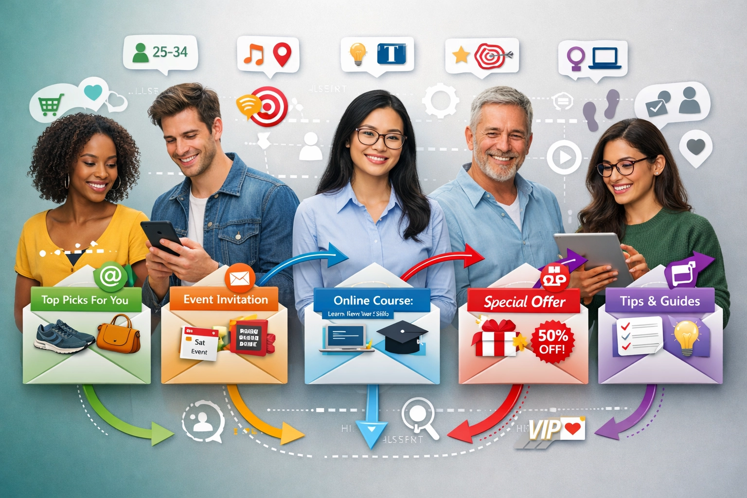 Email szegmentáció és személyre szabás vizualizáció, eltérő közönségcélzással