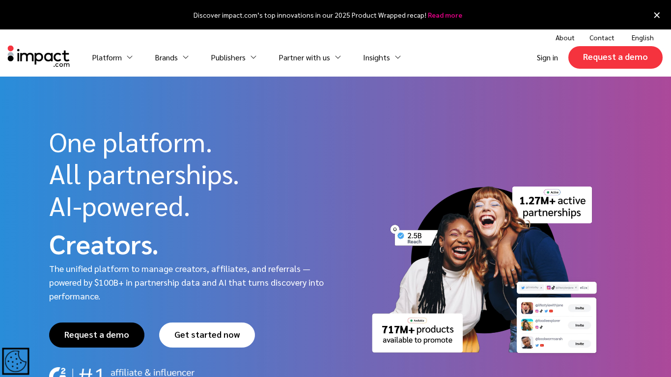 Impact.com irányítópult képernyőkép