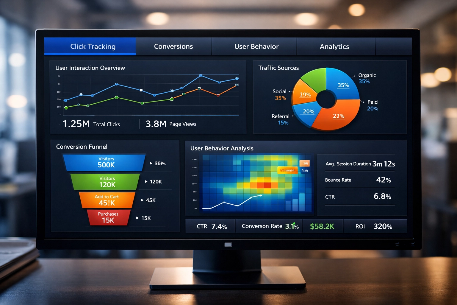 Kattintáskövetési analitika irányítópult konverziós mérőszámokkal