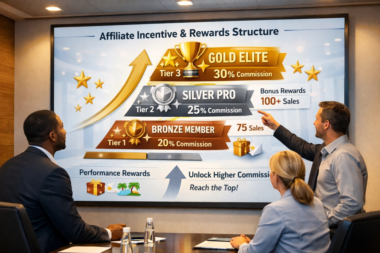 Többszintű elismerési rendszer, amely a teljesítményjutalmakat és előrehaladási szinteket mutatja