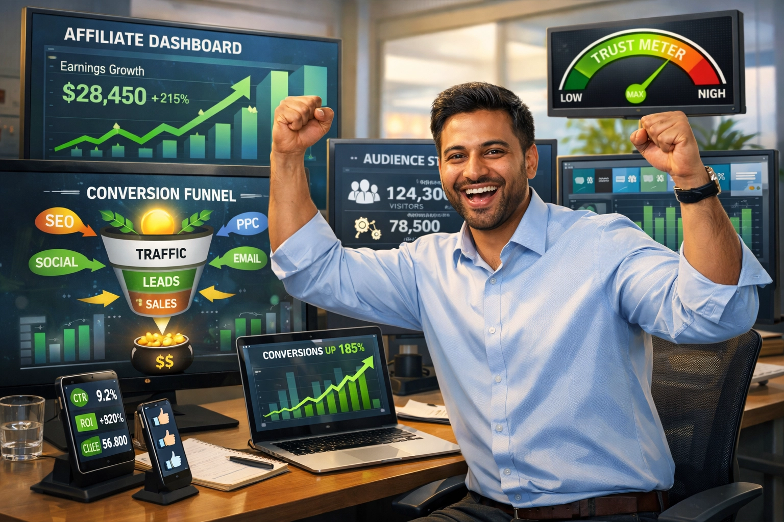 Sikeres affiliate marketinges növekvő forgalommal és bizalom mutatókkal