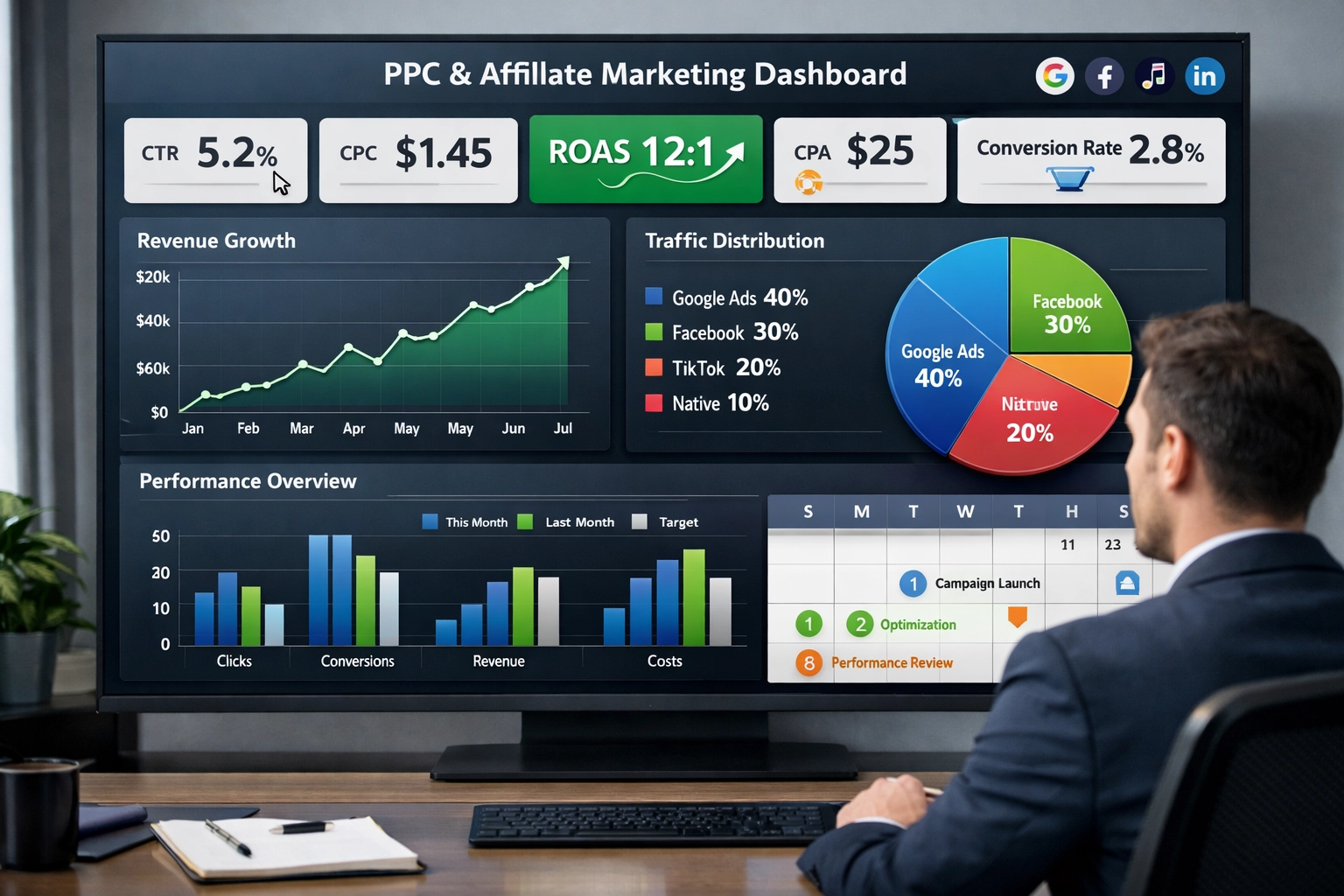 PPC-mutatók és KPI irányítópult affiliate marketinghez