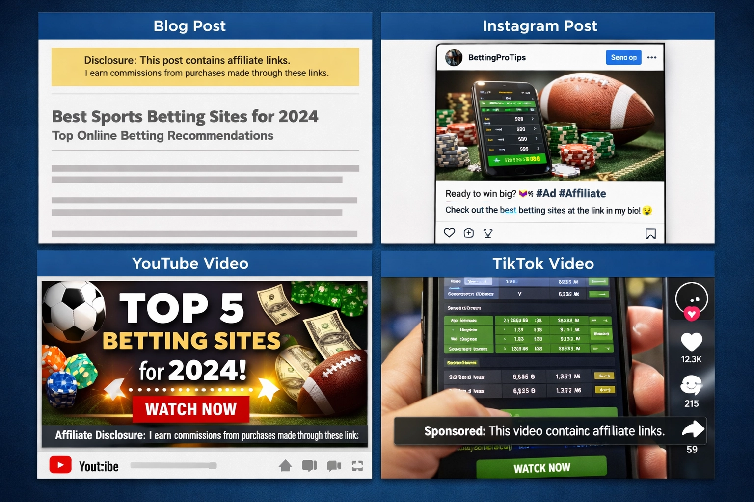 Affiliate közzétételi példák blogon, Instagramon, YouTube-on és TikTokon