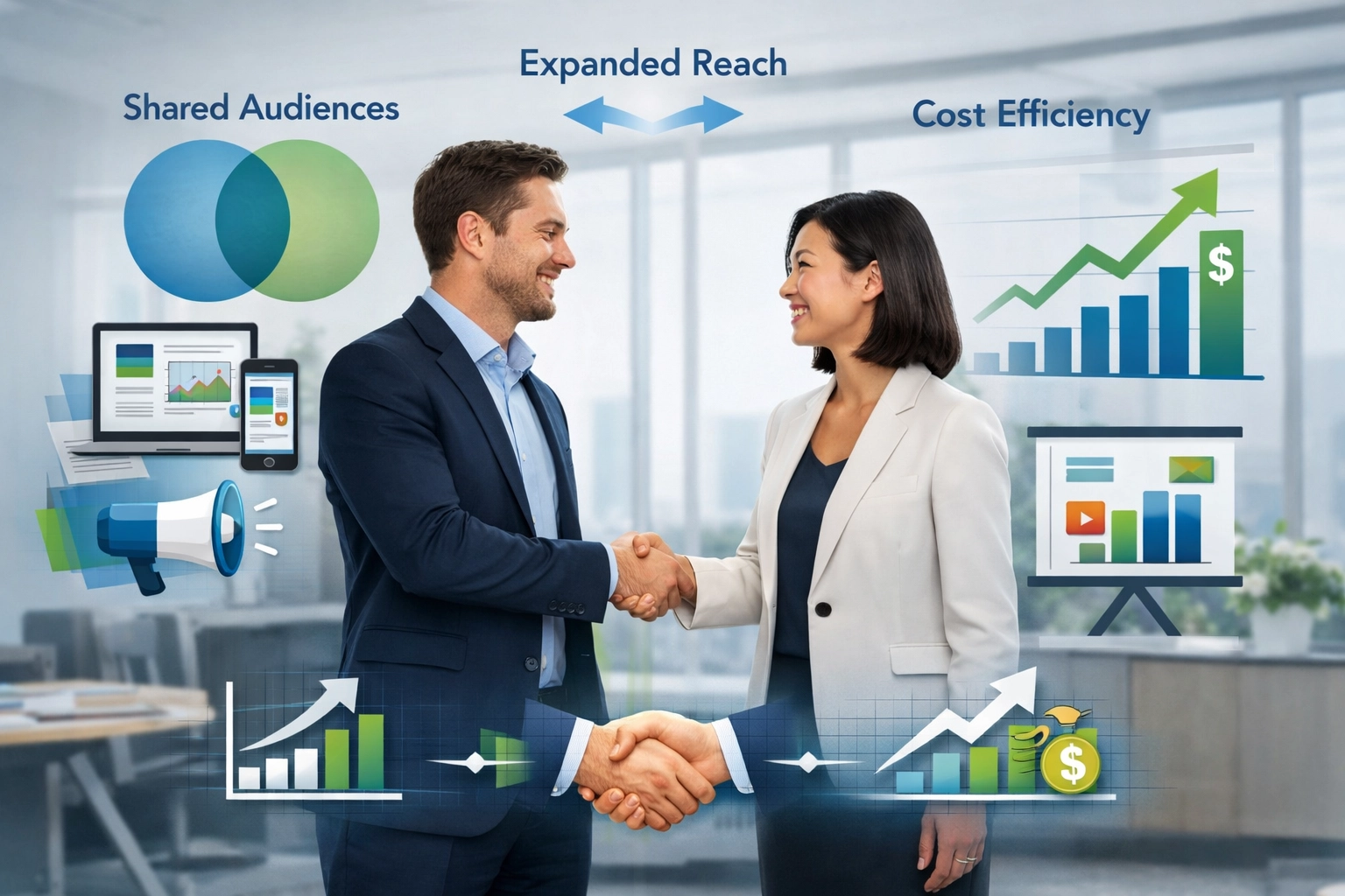 Co-marketing partnerség vizualizációja: megosztott közönség és nagyobb elérés