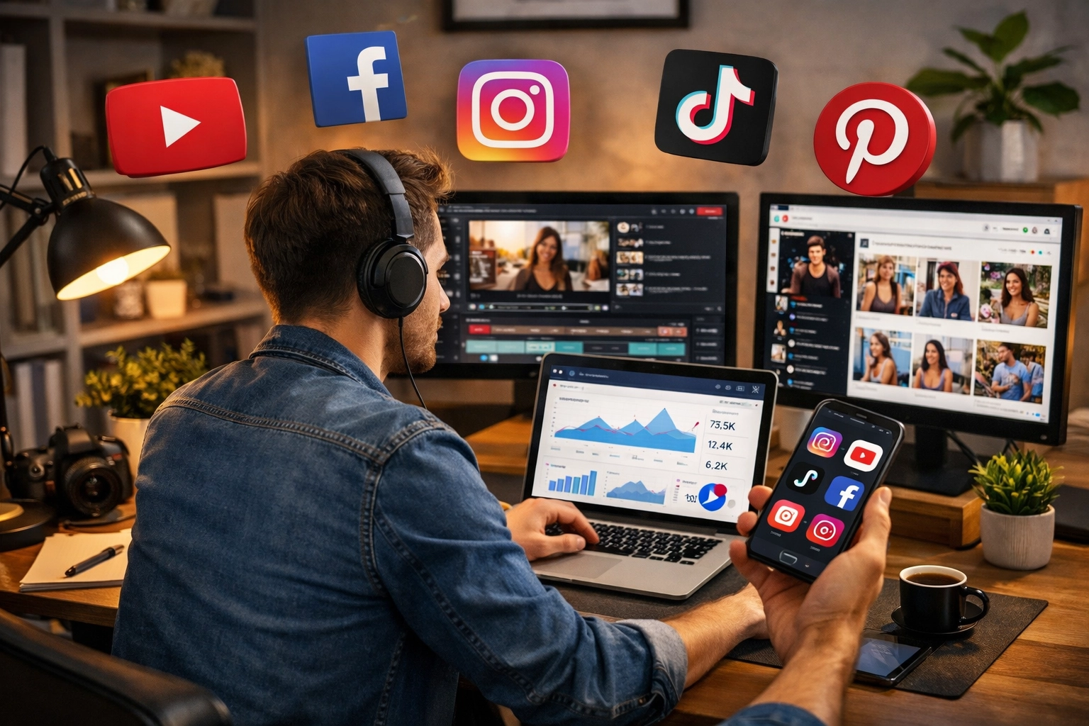 Tartalomkészítő több közösségi média platformot kezel affiliate marketinghez