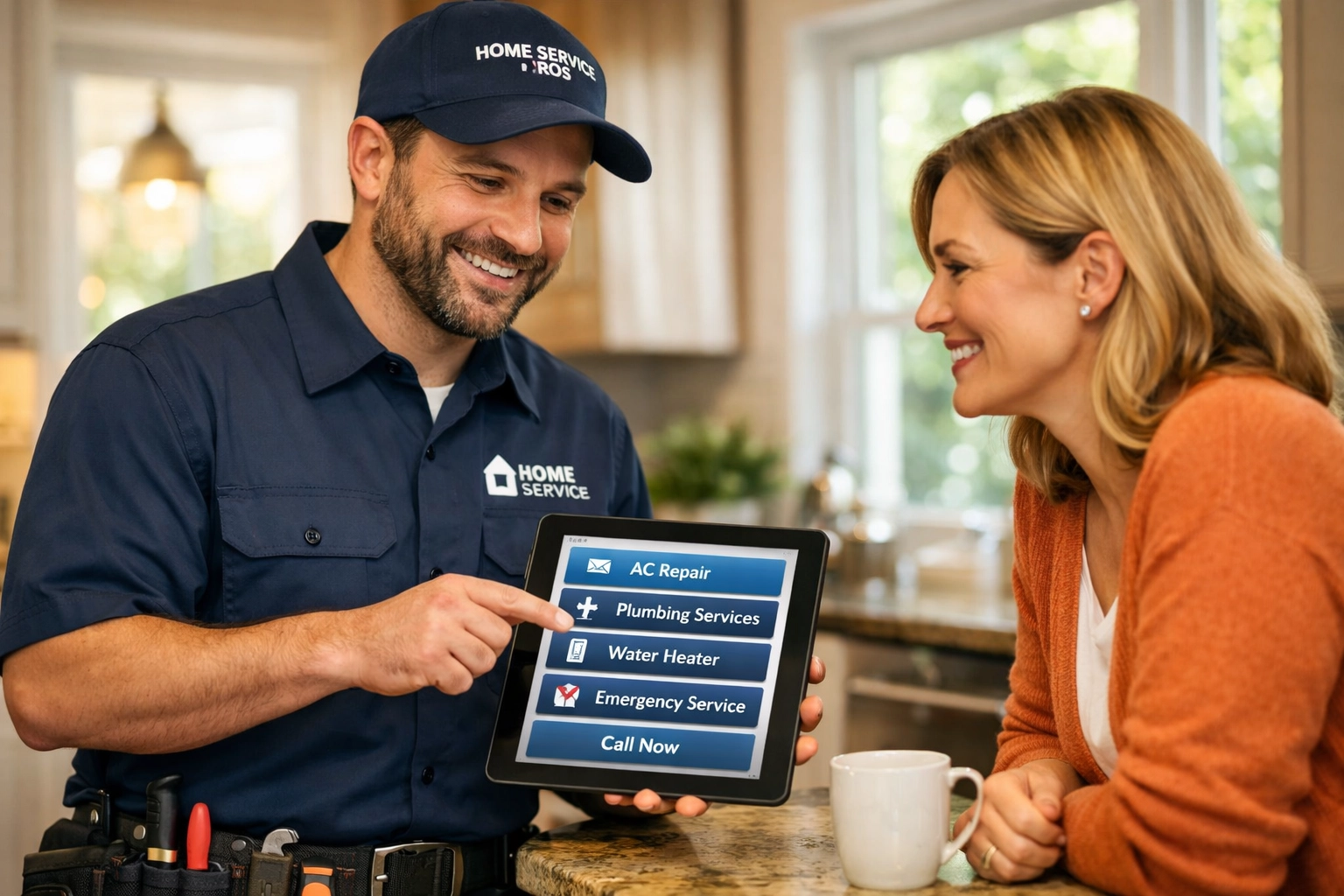 Szakember otthoni szolgáltatás közben ügyféllel, bemutatva a pay-per-call modell személyes jellegét