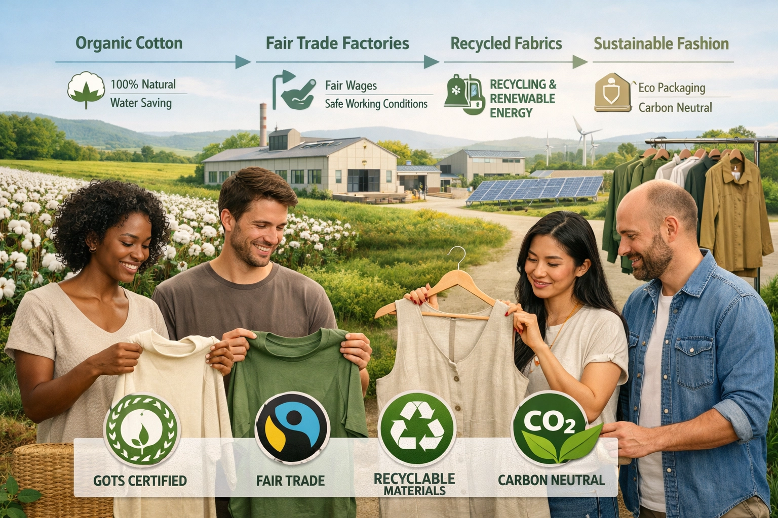 Fenntartható divat ellátási lánc vizualizációja etikus gyakorlatokkal és környezeti felelősségvállalással