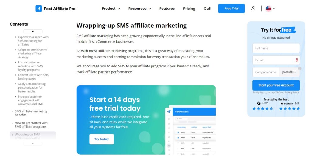 Post Affiliate Pro blog CTA-k