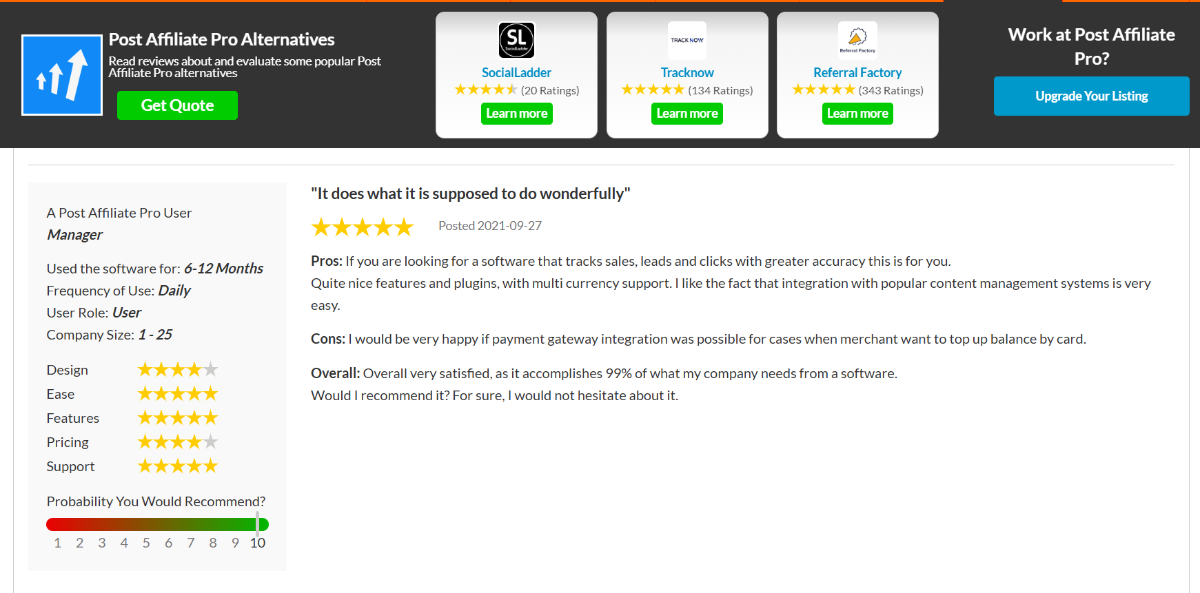 A Post Affiliate Pro-t a SourceForge kategória vezetőjévé választotta