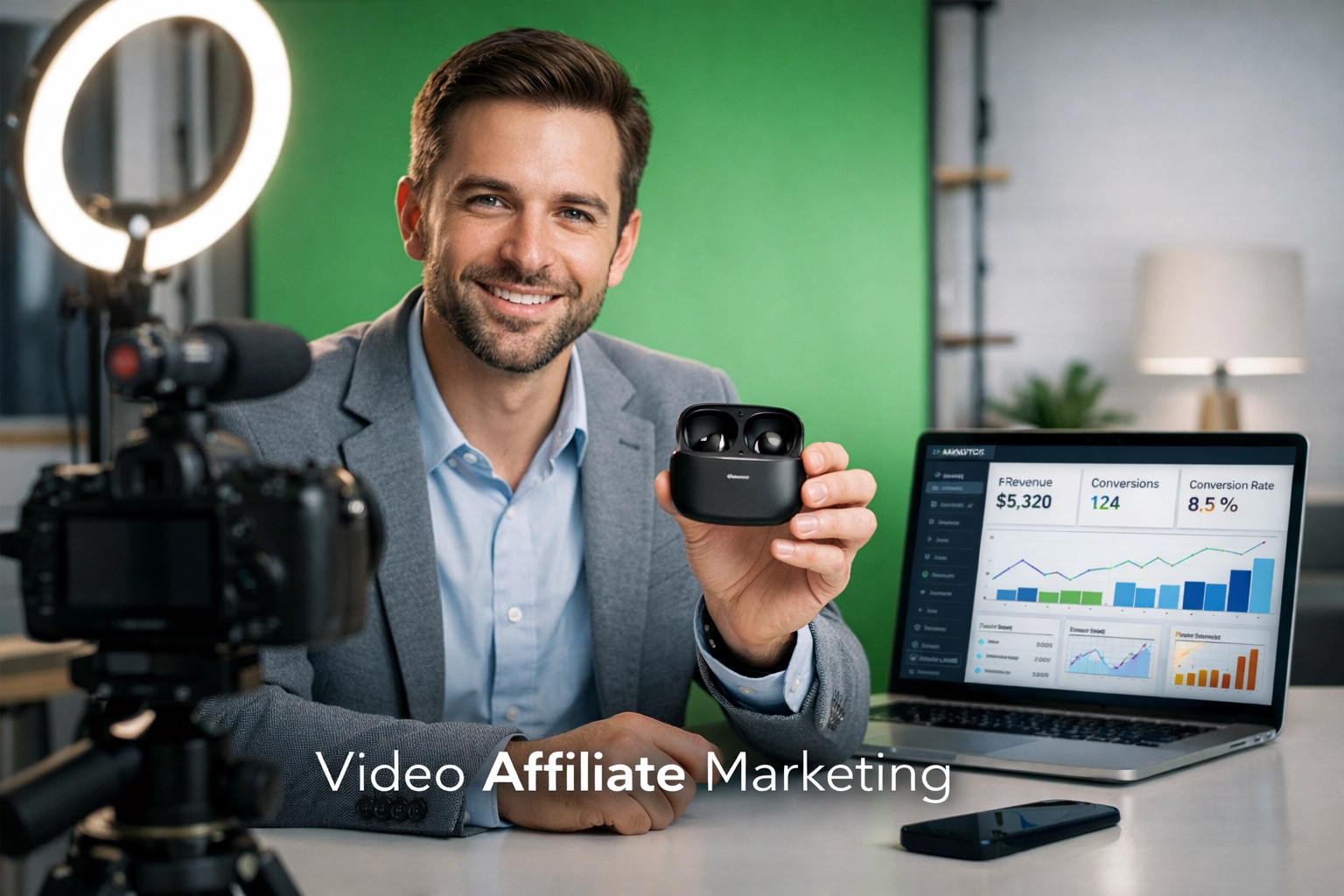 Profi videós tartalomkészítő affiliate marketing termékértékelést rögzít