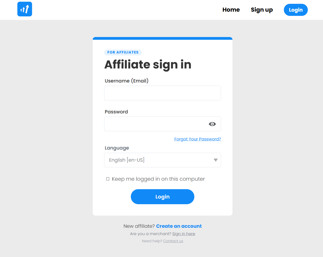 Post Affiliate Pro megújult affiliate bejelentkezési képernyő