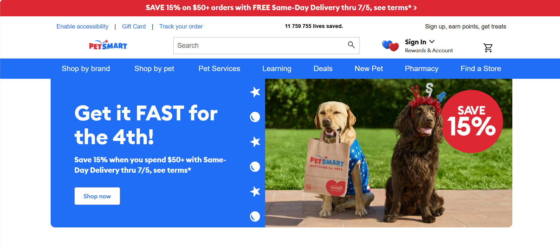 PetSmart weboldal képernyőkép