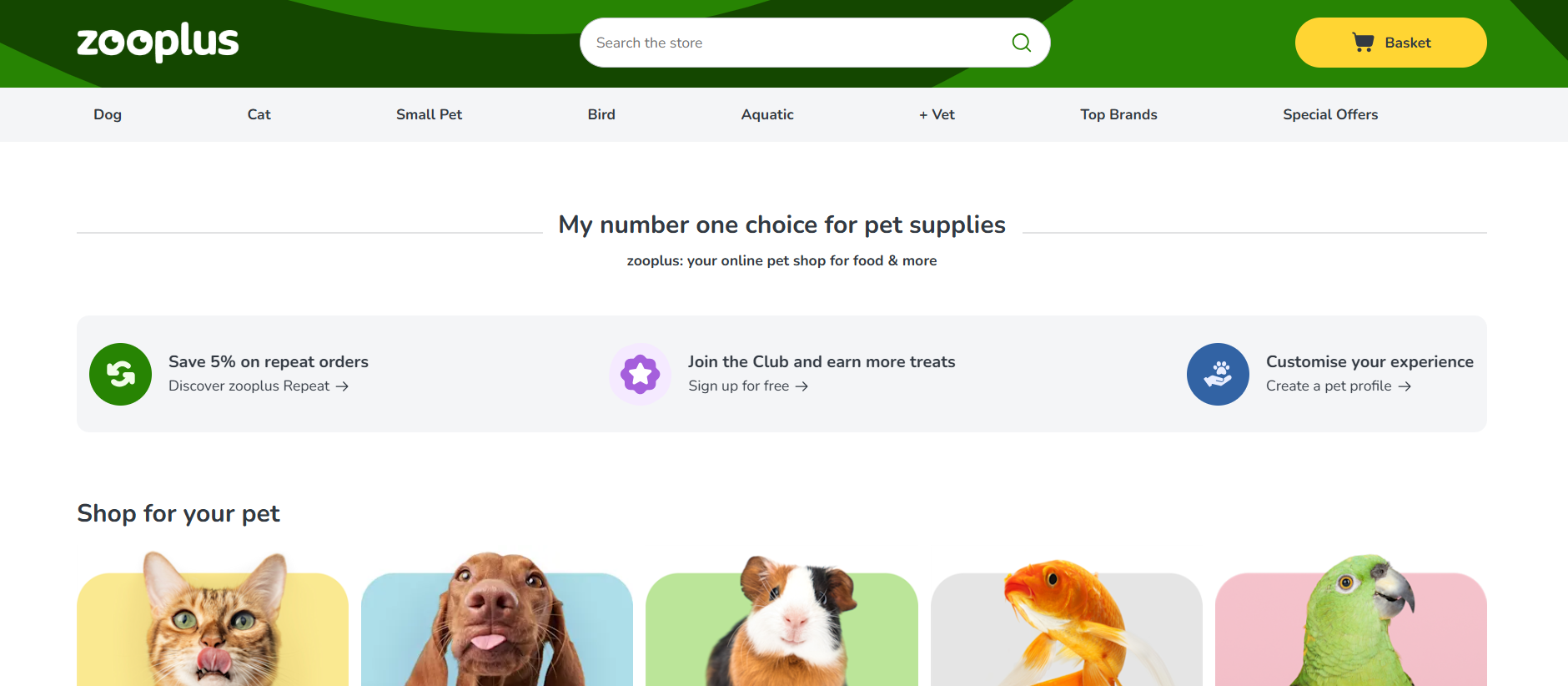 Zooplus weboldal képernyőkép