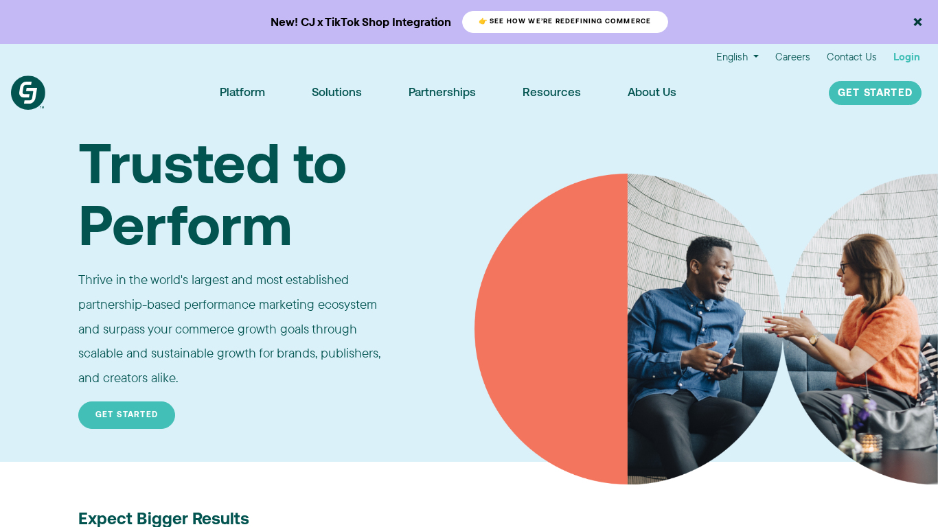 CJ Affiliate partner szoftver kezdőlapja