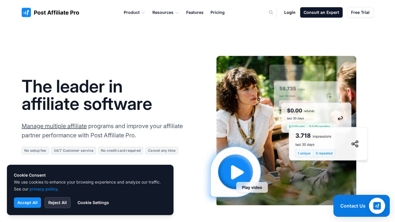 PostAffiliatePro partnerprogram szoftver irányítópult