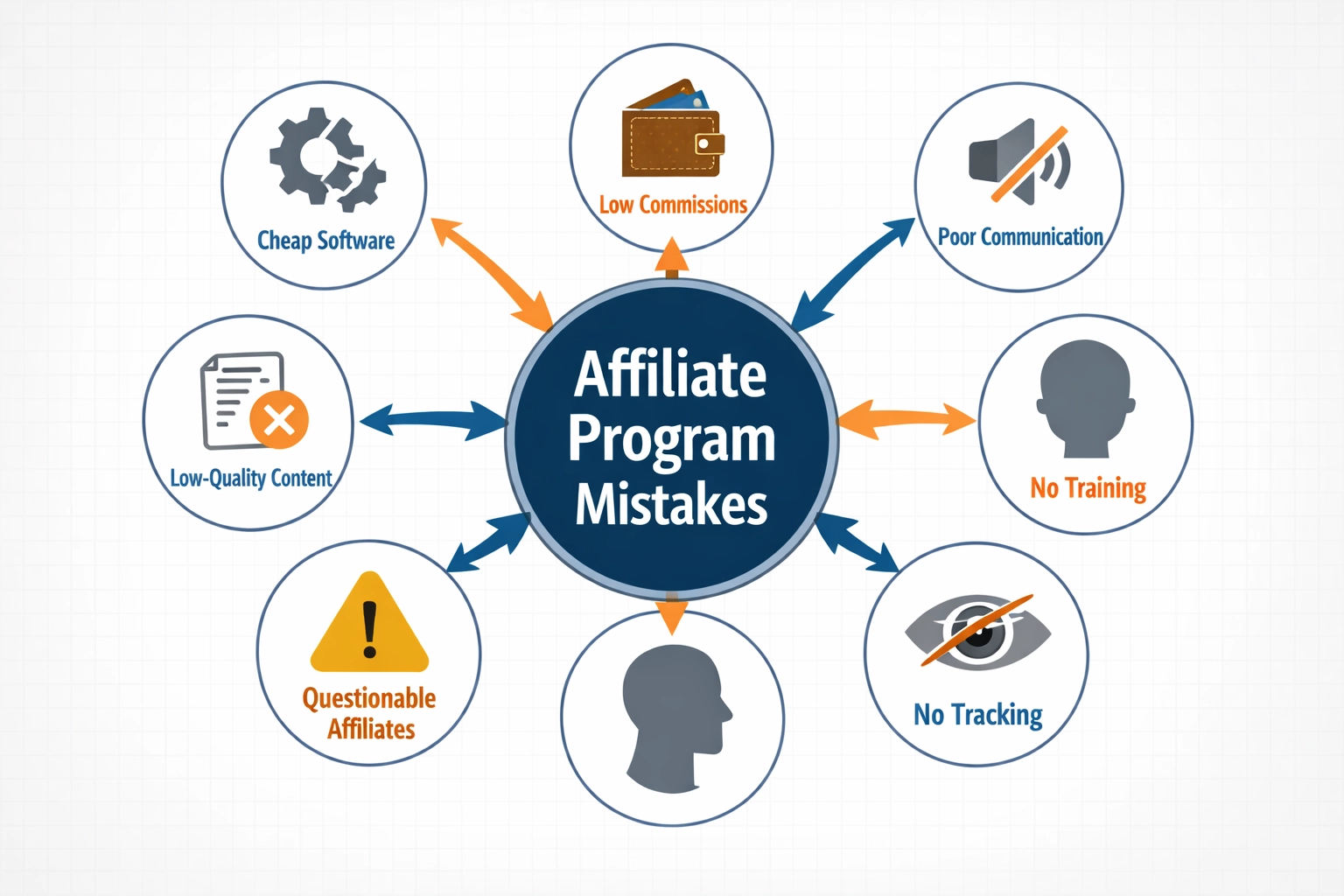 Visual representation of 7 common affiliate program mistakes