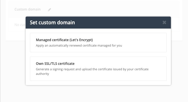 Post Affiliate Pro Egyéni domain beállítása párbeszédablak a Let's Encrypt tanúsítvány opcióval