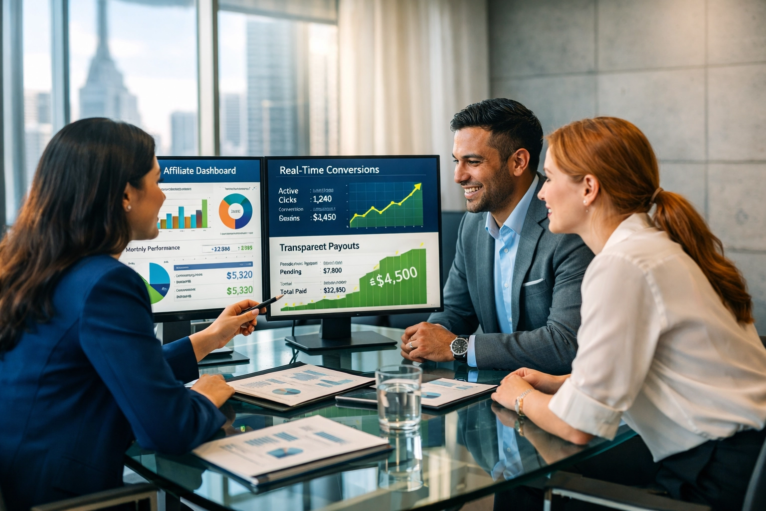 Szakmai csapat átlátható affiliate program dashboardokat és pénzügyi mutatókat elemez