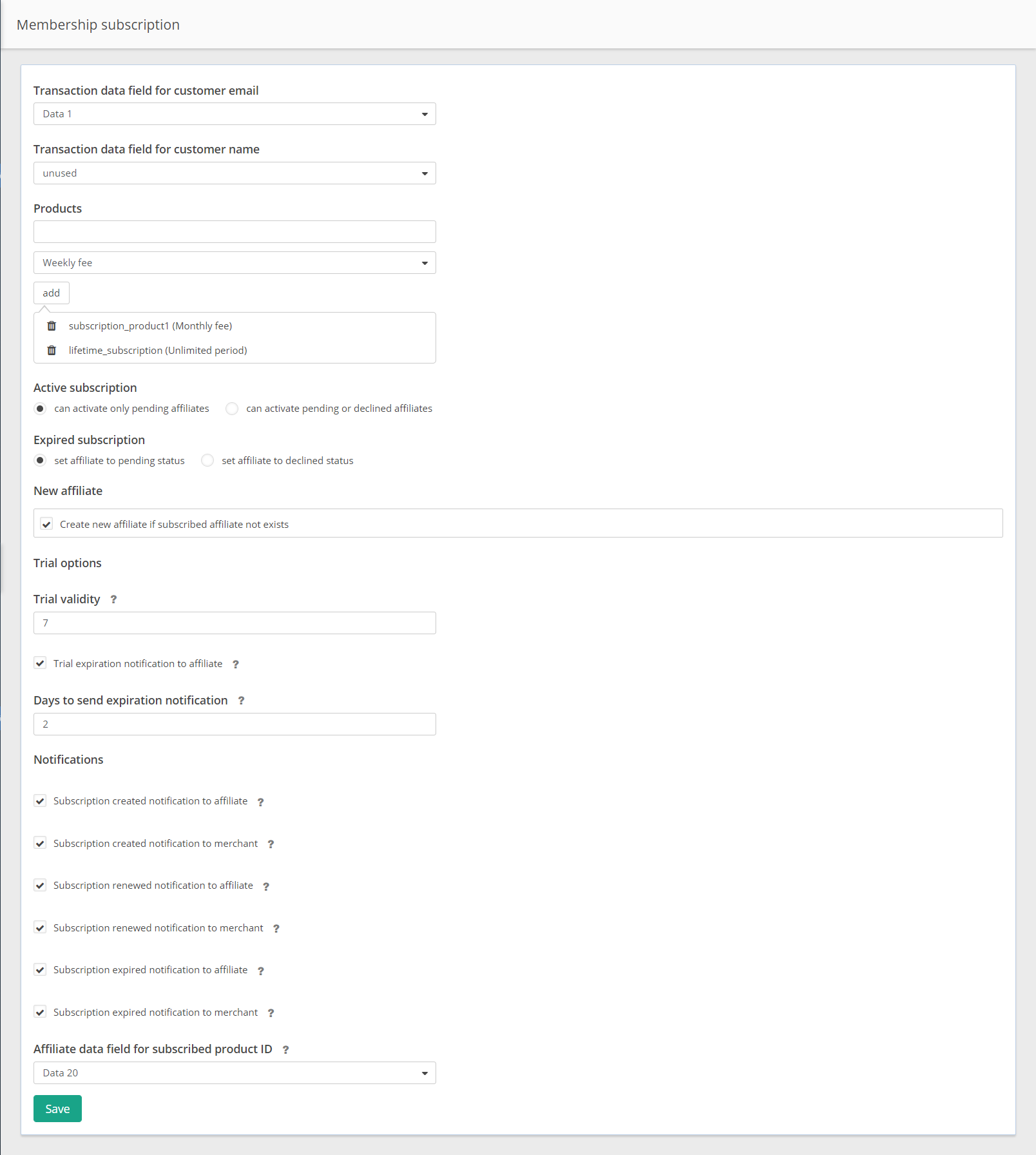Post Affiliate Pro - Membership subscription