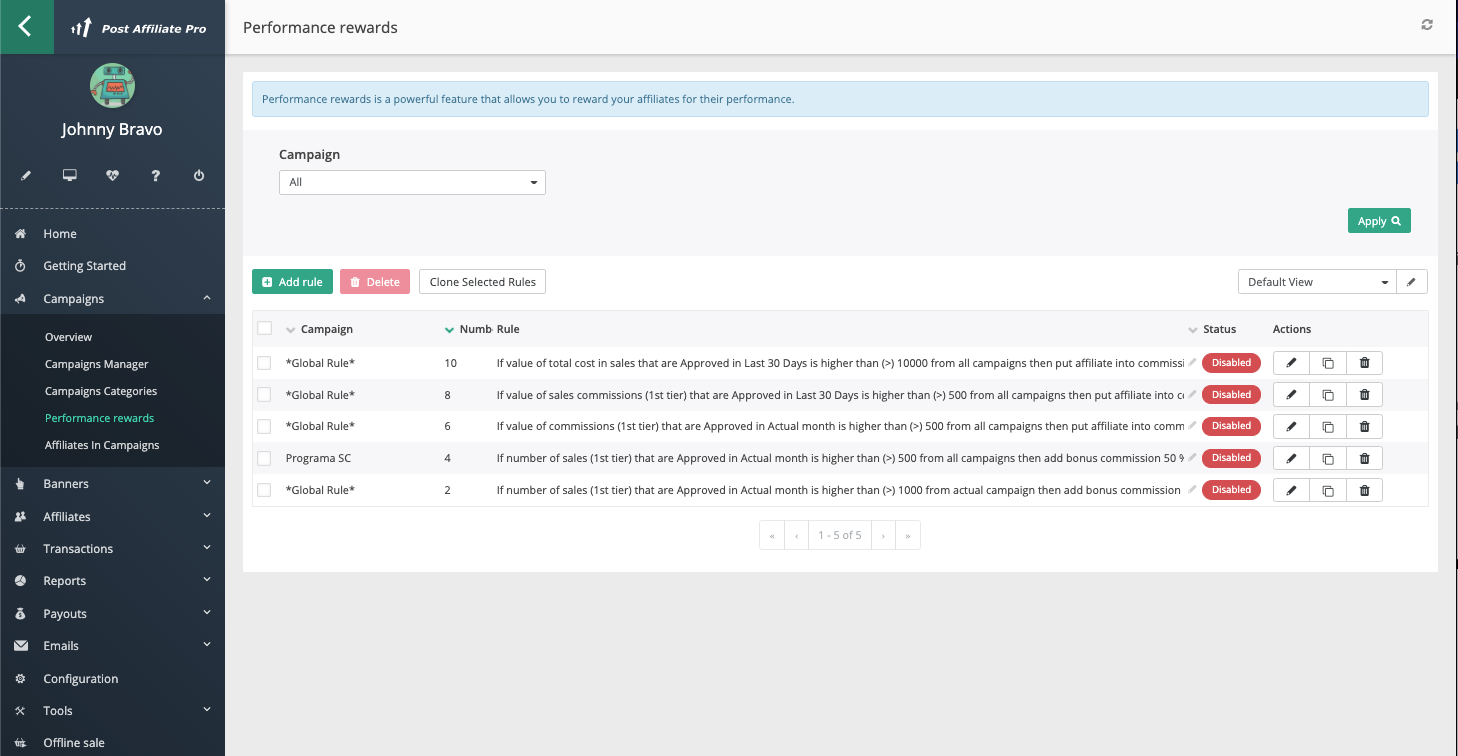 Teljesítményjutalmak a Post Affiliate Pro-ban
